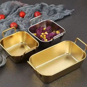 Mini panier à snacks au design moderne, en acier inoxydable doré, plateau de rangement alimentaire pour dim sum, poulet frit, frites et autres plats - Product Image 2