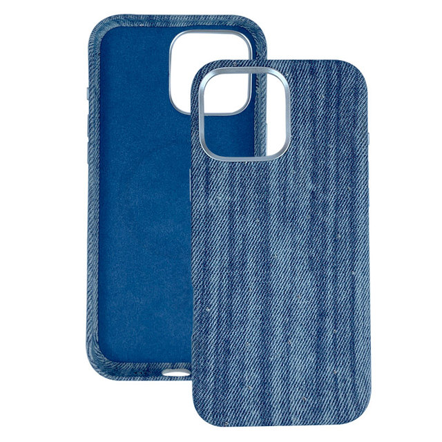 Indigo Denim Studded Case for IPhones 15 Pro Max /16/17/14/13 Retro Streetwear Vibe with Flocked Inner Lining Magnetic Ring