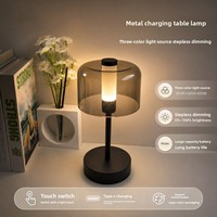 Lampe de table LED/lampe de bureau avec variateur d'intensité réglable, commande tactile, recharge USB Type-C, éclairage d'ambiance, pour chevet, bar, usage intérieur