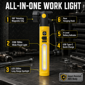 Torcia da Lavoro COB 10W, Luce Laser Bianca Ricaricabile 700LM, Clip Magnetica, Luce LED USB-C a Mani Libere per Campeggio e Riparazioni - Product Image 3