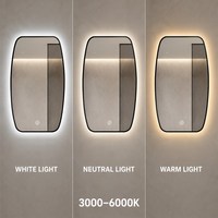 Miroir de maquillage intelligent mural à cadre en aluminium de forme irrégulière avec rétroéclairage LED et capteur tactile