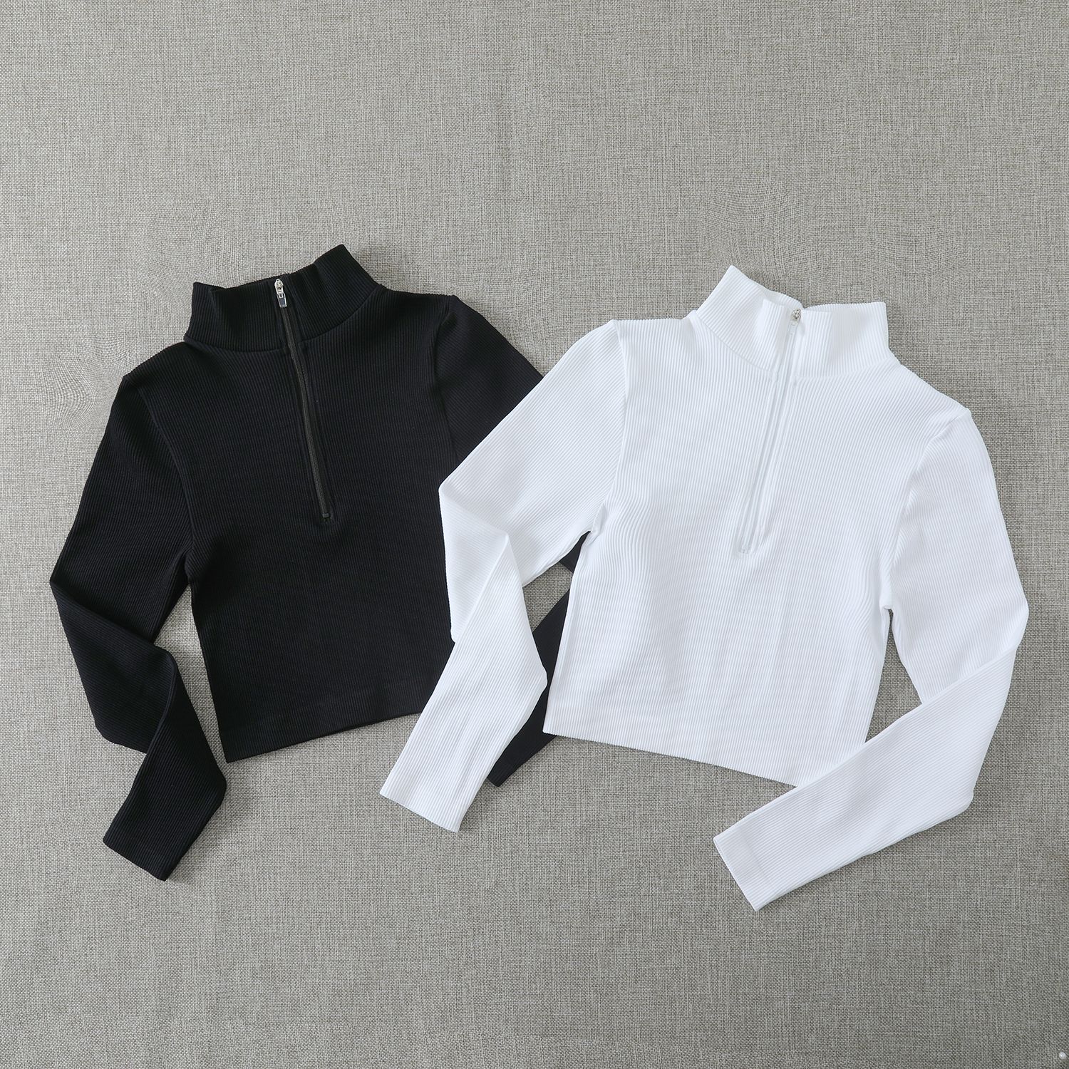 OEM CBest-selling Size Fashion Breathable Turtleneck Zipper Sexy Autumn Winter Ribbed Seamless Long-sleeve Tight Fitness Yoga