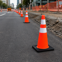 Cône de signalisation routière réfléchissant en PVC de 28 pouces (70 cm) avec base en plastique noir, homologué CE, cône de sécurité routière pour la construction
