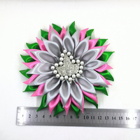 Broches en forme de fleur de ruban de soie de 5,5 pouces avec strass, motif d'érable, vert, rose, argent, cadeau de mariage ou de fiançailles pour femmes