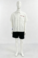 Chemises à boutons brodées à rayures blanches, manches courtes, col montant, style streetwear oversize, longueur courte, t-shirts respirants pour hommes