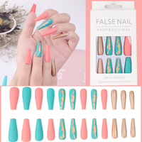 Faux ongles à presser en gros, couvrance totale, avec colle, motif papillon pré-dessiné, en acrylique forme cercueil pour doigts