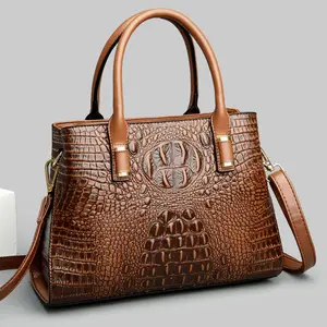 Bolso de mano de cuero suave con estampado de marca de lujo ligero, bolso de mano de mujer de mediana edad a la moda europea americana
