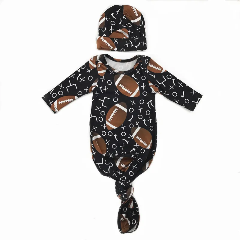 Boutique Clothing Infant Gown American Football Knot Baby Gowns Set