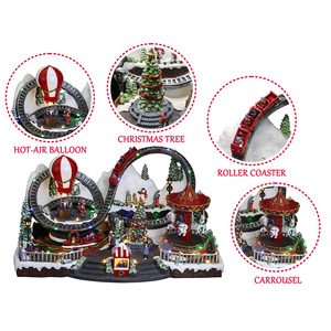 งานประติมากรรมเรซิ่น 3 มิติ วาดสีด้วยมือ หมู่บ้านเทศกาลคริสต์มาสสีสันสดใส พร้อมไฟ LED ม้าหมุนเคลื่อนไหว รถไฟบอลลูนลมร้อน - Product Image 2