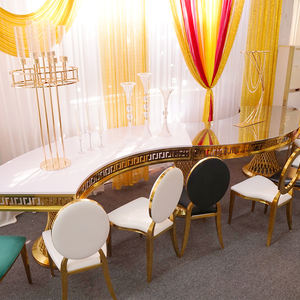 Mesa Ovalada Moderna de Acero Inoxidable Dorado para Banquetes de Boda con Cubierta de Vidrio Templado para Eventos y Fiestas de Hotel - Product Image 1