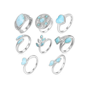 Anillos de Larimar Natural Estilo Eternidad en Plata de Ley 925 Hechos a Mano XYOP, Fabricante Mayorista con Baño de Plata - Product Image 1