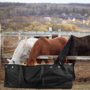 Échantillon gratuit, vente chaude : Mangeoire pour chevaux et chèvres, sac de stockage de balles de foin pour écurie, avec fond en maille et attaches à pression - Product Image 3