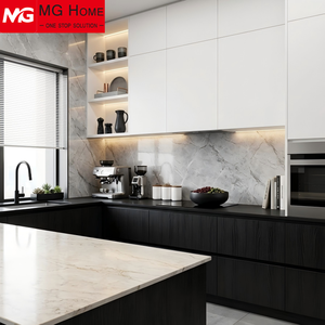 Ensemble de meubles de <span class=keywords><strong>cuisine</strong></span> modernes et minimalistes en noir mat avec îlot et comptoirs en quartz artificiel pour les développements contemporains - Product Image 1