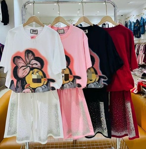 Conjuntos de Camisetas de Manga Corta y Pantalones Cortos de Algodón 100% de Alta Calidad con Diseño de Dibujos Animados y Pedrerí<span class=keywords><strong>a</strong></span> OC651 - Product Image 5