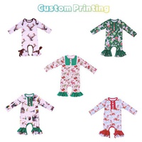Combinaison personnalisée Puresun pour bébé fille, à volants, en fibre de bambou, rose, imprimé Père Noël, vêtements de nuit pour enfants, combinaison OEM ODM