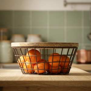 <b>Rectangular</b> <b>Storage</b> <b>Basket</b> With Wooden Lid Minimalist Kitchen Food Container Durable Metal Wire <b>Basket</b> - Product Image 4