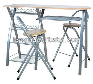 Modern Furniture 3PCS Dining <strong>Table</strong> with 4 Storage Shelves Bar <strong>Table</strong> and <strong>Small</strong> <strong>Kitchen</strong> <strong>Table</strong> Set <strong>for</strong> 2 - Product Image 3