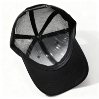 Gorra Trucker Negra de 6 Paneles de Poliéster y Algodón con Logotipo Personalizado, Bordado 3D, Transpirable, para Verano y Actividades al Aire Libre
