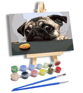 Wand kunst moderne Gemälde Öl handgemachte Wohnkultur Wohnzimmer Farbe Kits Holzbild Tier Hund Malerei nach Nummer