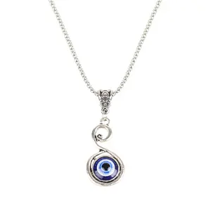 Arabic Islamic Blue Turkish Eye Necklace Metal Evil Eye Pendant Necklaces Wholesale
