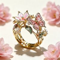 Aksesoris Wanita Kupu-kupu Bunga Berlapis Emas 18k dengan Zirkon Mikro-inlaid dari Paduan Tembaga Enamel Warna-warni Mewah Premium Grosir