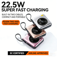 Batterie externe compacte portable 22,5 W à charge ultra-rapide 10000 mAh avec câble et cordon de suspension – Idéal comme cadeau