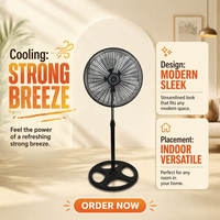 Ventilateur sur pied électrique 220V à refroidissement par air, grande puissance, réglage mécanique de la hauteur, pour usage domestique – Vente directe usine