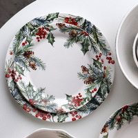 Service de vaisselle en céramique avec motifs floraux de Noël, assiettes, bols et tasses pour la maison, les fêtes et l'usage quotidien à la table