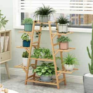 Multi Tiered Flower Stand Wooden Freestanding Indoor Outdoor Balcony <b>Plant</b> Rack With Wheels For Pothos Succulents Living Room - Product Image 2