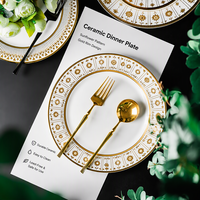Assiette de Luxe Nordique en Céramique avec Bord Doré, Assiette Plate Occidentale pour Steak, Vente en Gros, Assiette Plate pour Salade et Dessert