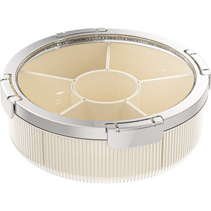 Round Fruit Platter With Lid 6 Compartments Milky White Silver Vertical Stripes Candy Box Snack Storage Home Living Room Decor - Product Image 5