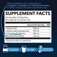 Capsules de L-Arginine, précurseur d'oxyde nitrique avec L-Citrulline, booster d'acides aminés, spécialement conçu pour les compléments alimentaires pour la santé masculine