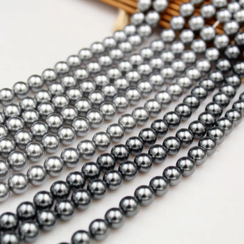 Perles de coquillage naturelles rondes classiques de 4 à 12mm, perles de gris foncé et de gris clair, accessoires de perles de collier de pull de bricolage