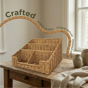 Rattan Desk Organizer Tabletop Mail Holder 4 Slot Mail Organizer Countertop <b>Basket</b> Boho Office Desk Accessories - Product Image 1