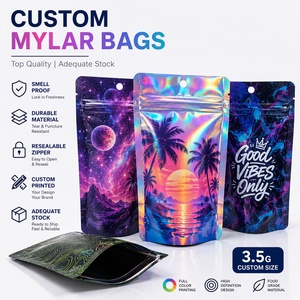 Bolsas de Mylar Impresas Personalizadas de Alta Calidad, Disponibles en Stock, Brillantes, Holográficas, a Prueba de Olores, Bolsas de Mylar Personalizadas de 3.5 - Product Image 1