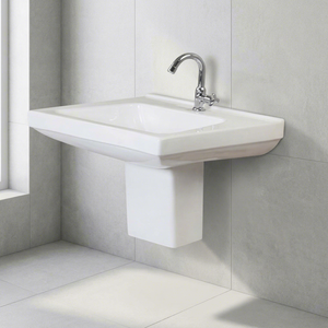 Vistaar Capri White Ceramic Square Half Pedestal Wash Basin Sink Stand For Villa India Export Design - Product Image 5