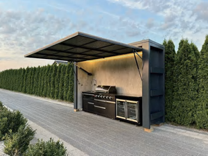 Cuisine extérieure Jumeirah en acier inoxydable avec four à bois, évier, refroidisseur, unité murale noire antique, garantie de 2 ans - Product Image 5