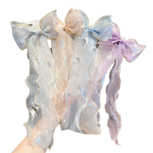 Yoly – Grandes pinces à cheveux mignonnes de 15,5 cm avec nœud en dentelle, long ruban en maille, épingle à cheveux flocon de neige, accessoires de mode pour femmes - Product Image 1