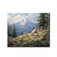 Tableau mural sur toile avec paysage de montagne, Jésus et l'Agneau, impression religieuse biblique, décoration murale chrétienne pour chambre à coucher et salon