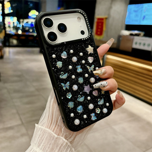 Coque de téléphone en TPU avec paillettes et fleurs en diamant de luxe pour iPhone 17 <span class=keywords><strong>Air</strong></span> 16 15 14 Pro <span class=keywords><strong>Max</strong></span>, papillon, perle, nœud, objectif transparent, coque arrière - Product Image 5