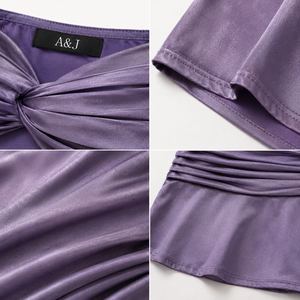 Ensemble deux pièces en satin A&J GRS pour femme, haut bandeau froncé avec nœud torsadé et découpes, mini-jupe à taille froncée, vêtements sous marque privée ODM - Product Image 2