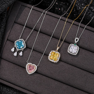 S925 <b>Sterling</b> <b>Silver</b> Square Yellow Gem Halo Pendant <b>Necklace</b> Retro High Grade Women Banquet DateGift Versatile Clavicle <b>Necklace</b> - Product Image 6