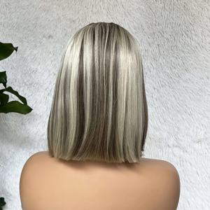 Pre desplumado Rubio <span class=keywords><strong>Balayage</strong></span> <span class=keywords><strong>en</strong></span> marrón <span class=keywords><strong>Bob</strong></span> <span class=keywords><strong>corto</strong></span> Peluca 4x4 13x4 Peluca con malla frontal Peluca de cabello humano sin pegamento - Product Image 3