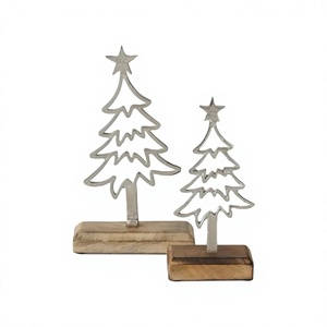 Metal Christmas <b>Tree</b> Decorations with Wooden Base Latest Design for <b>Tabletop</b> Christmas Holiday Decoration Accents Xmas <b>Tree</b> Sets - Product Image 1