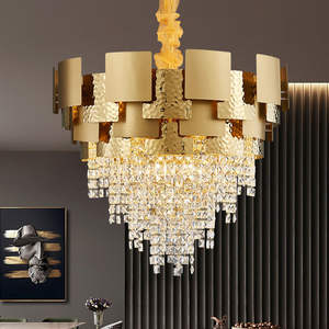 Luxury Pendant Lamp Artistic Living Room Hotel Lobby Lustre Gold K9 <b>Crystal</b> Raindrop <b>Chandelier</b> - Product Image 1