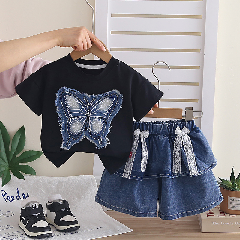 2611 Butterfly Short Sleeve Two-Piece Black