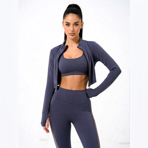 Nouvel Arrivage Ensemble de Yoga 3 Pièces pour Femme en Maille Unie Respirante - Extensible, Taille Haute, Coupe Ajustée pour la Gym et les Activités de Plein Air - Product Image 1