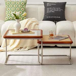 Rattan Coffee <b>Table</b> <b>Set</b> Modern Stainless Steel Frame Living Room Furniture Minimalist Design Small Apartment Use - Product Image 4