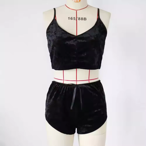 Abbigliamento donna taglie forti intimo Top hatter + Shorts pigiama in velluto intimo intimo donna donna Sexy maturo pigiama - Product Image 6