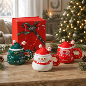 Christmas Eve Gift Box Set Small Ceramic Mug with Snowman & Santa Claus Design Festive Advertising Gift - Product Image 2